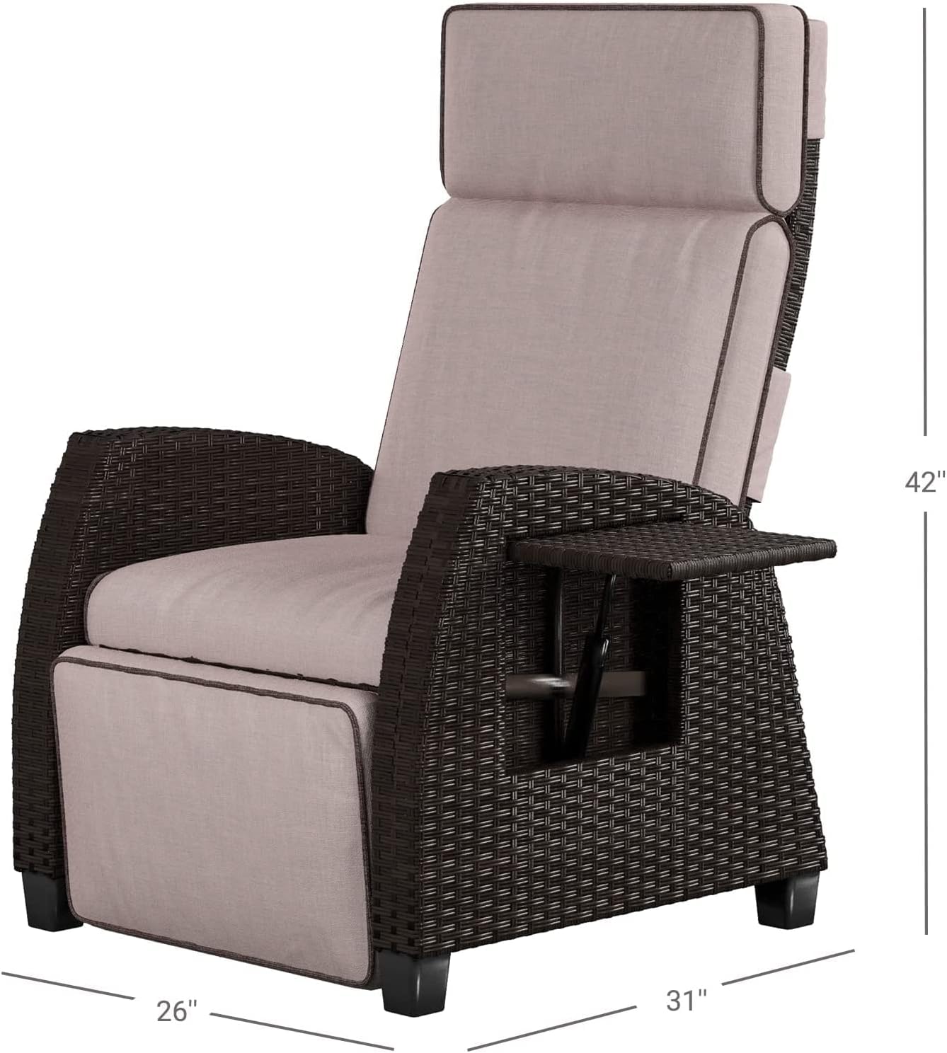 Moor Wicker Patio Recliner Chair – Built-In Table, Cushions & Linked Footrest Motion