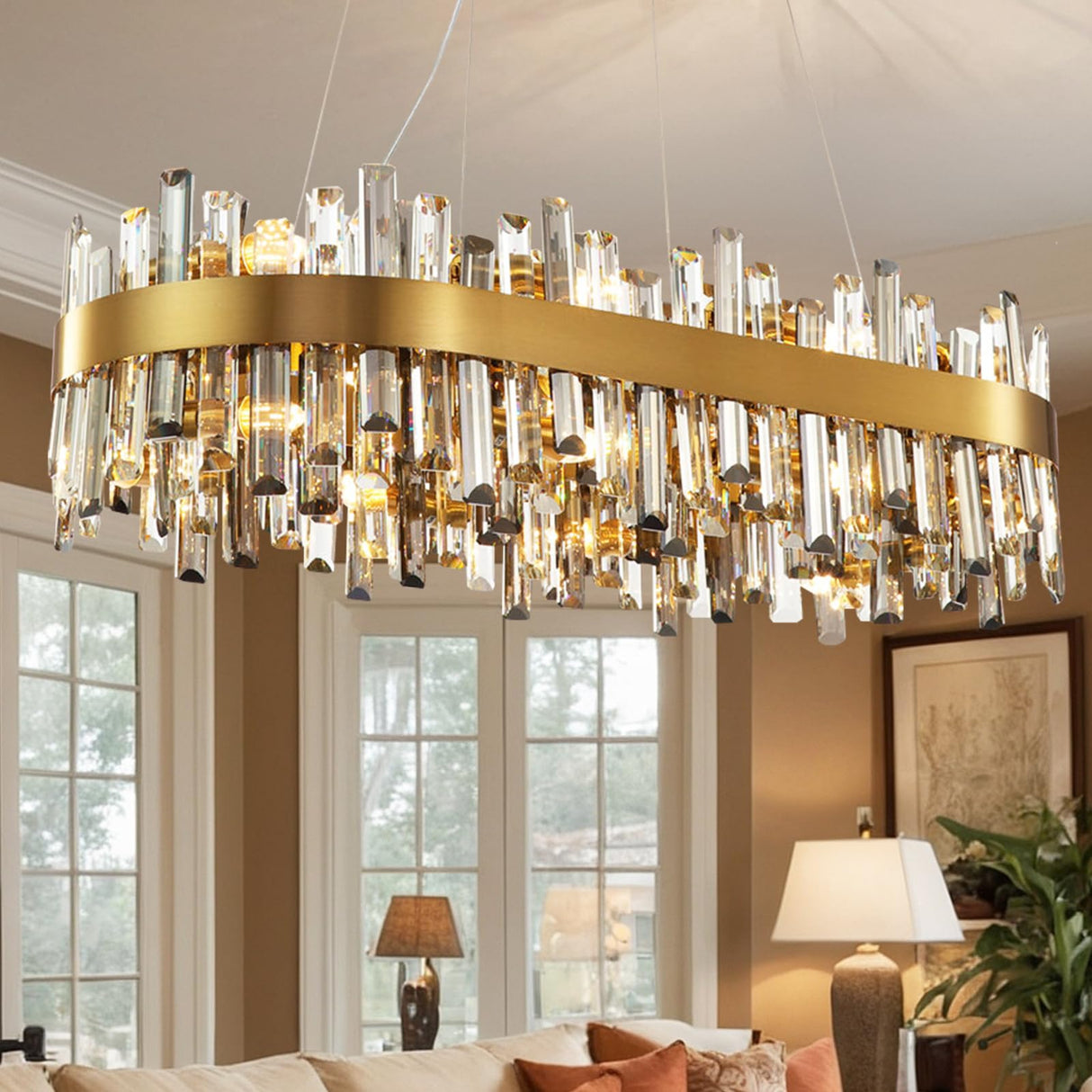 Luxury Modern Crystal Chandelier, L40'' Dining Room Chandelier Over Table