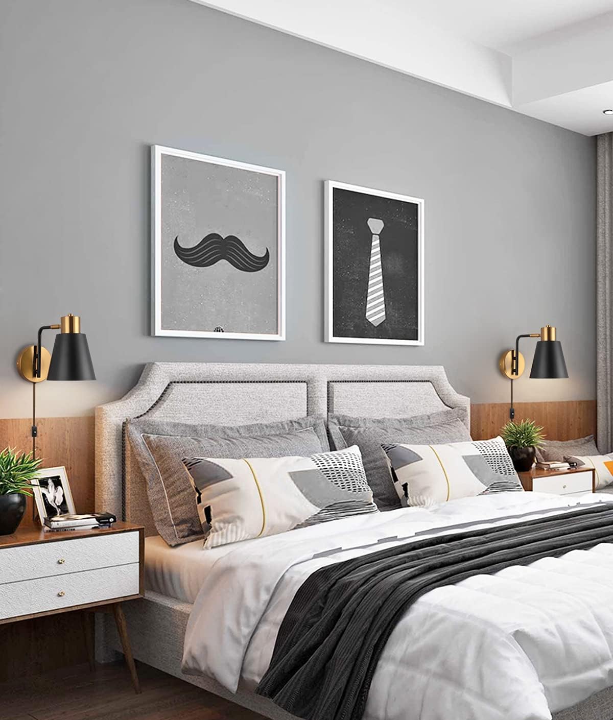 Plug in Wall Sconce Set of 2, Modern Rotatable Wall Lamp with Plug-in Cord and On/Off Toggle Switch