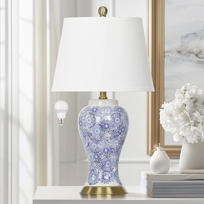 22" White Ceramic Modern Table Lamp with Ginger Jar Design - for Living Room