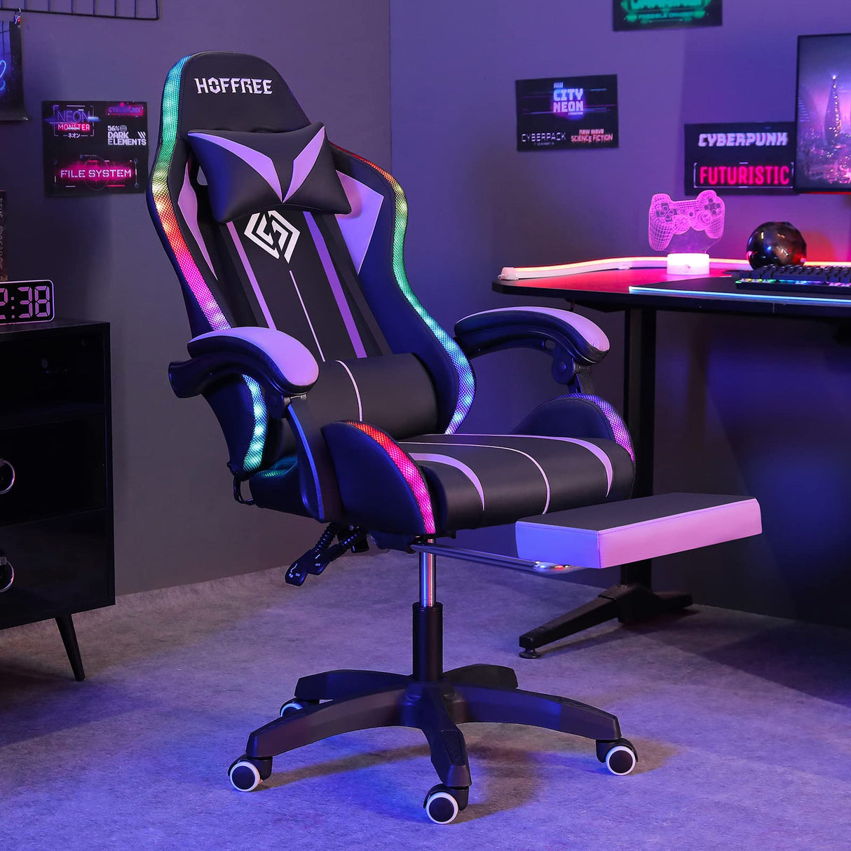 Ergonomic Gaming Chair with Bluetooth Speakers, LED RGB Lights & Massage