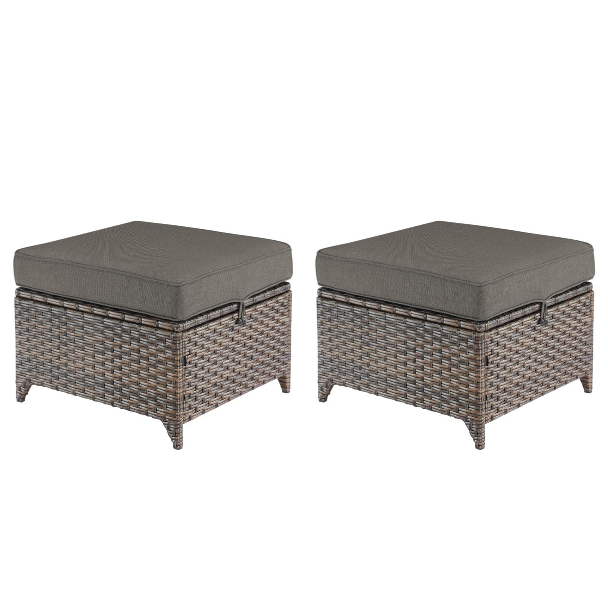 Outdoor Wicker Ottomans Rattan Footrests - Heavy Duty Outside Resin Rattan