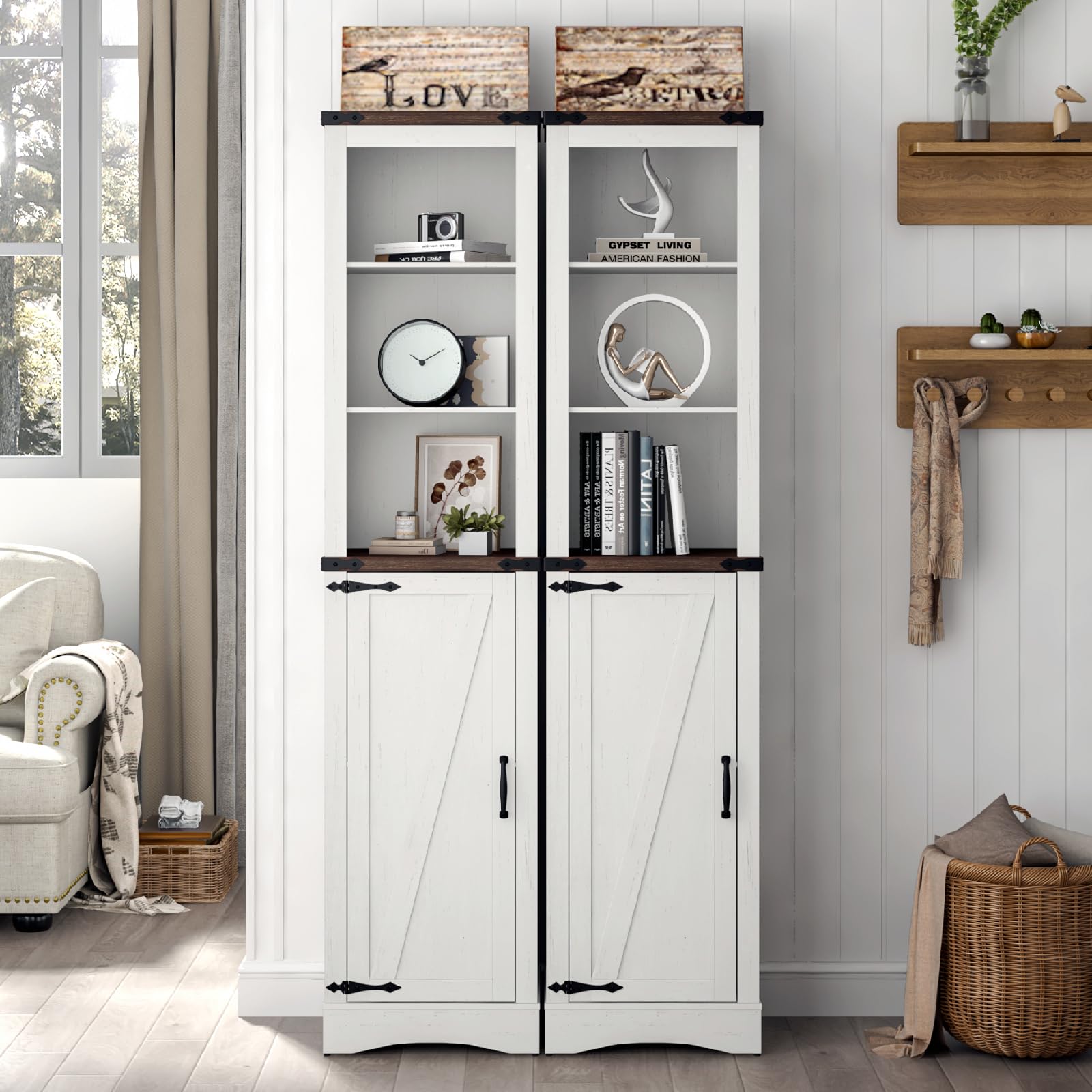 68" Tall Farmhouse Bathroom Storage Cabinet, 5-Shelf Storage Cabinet