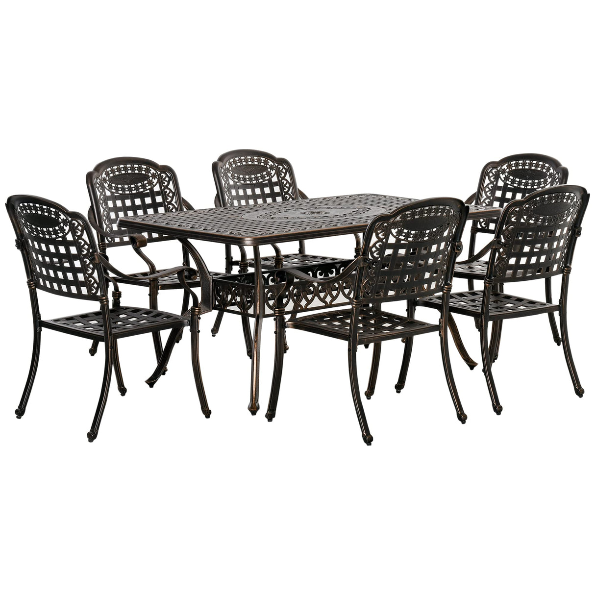 7-Piece Patio Dining Set, Cast Aluminum Outdoor Furniture Set with 6 Armchairs