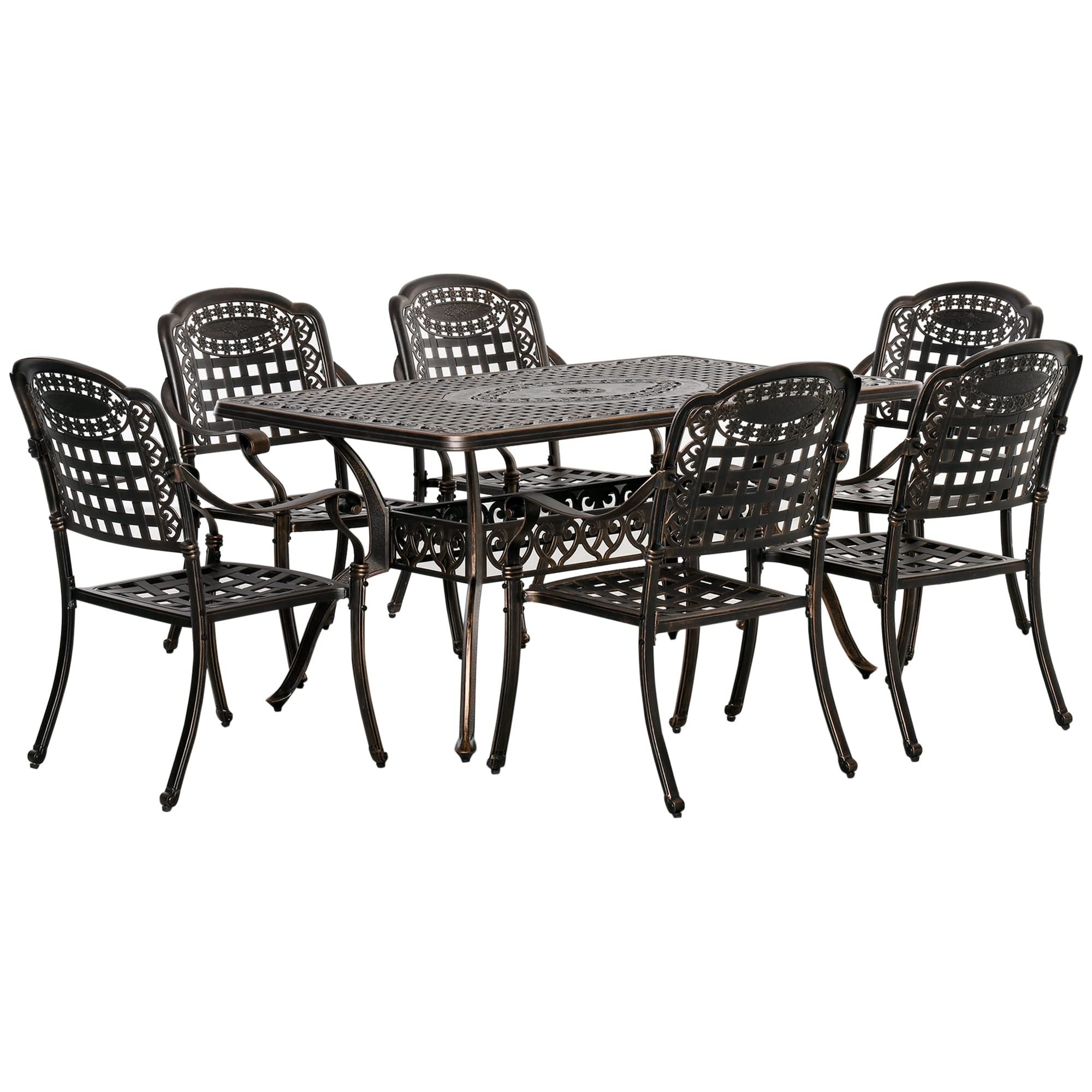 7-Piece Patio Dining Set, Cast Aluminum Outdoor Furniture Set with 6 Armchairs