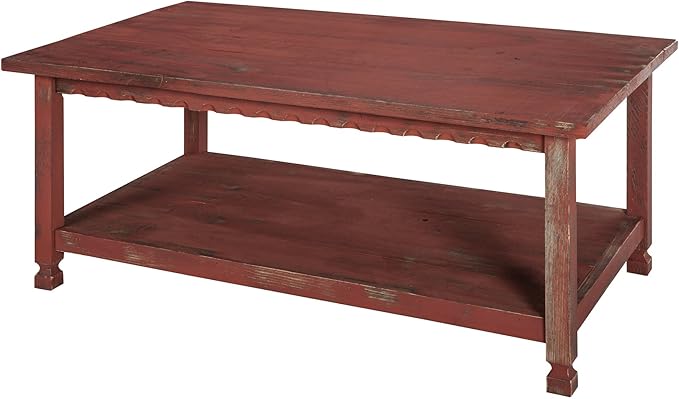 Rustic Rectangular Coffee Table w/1 Shelf in Distressed White Antique Finish