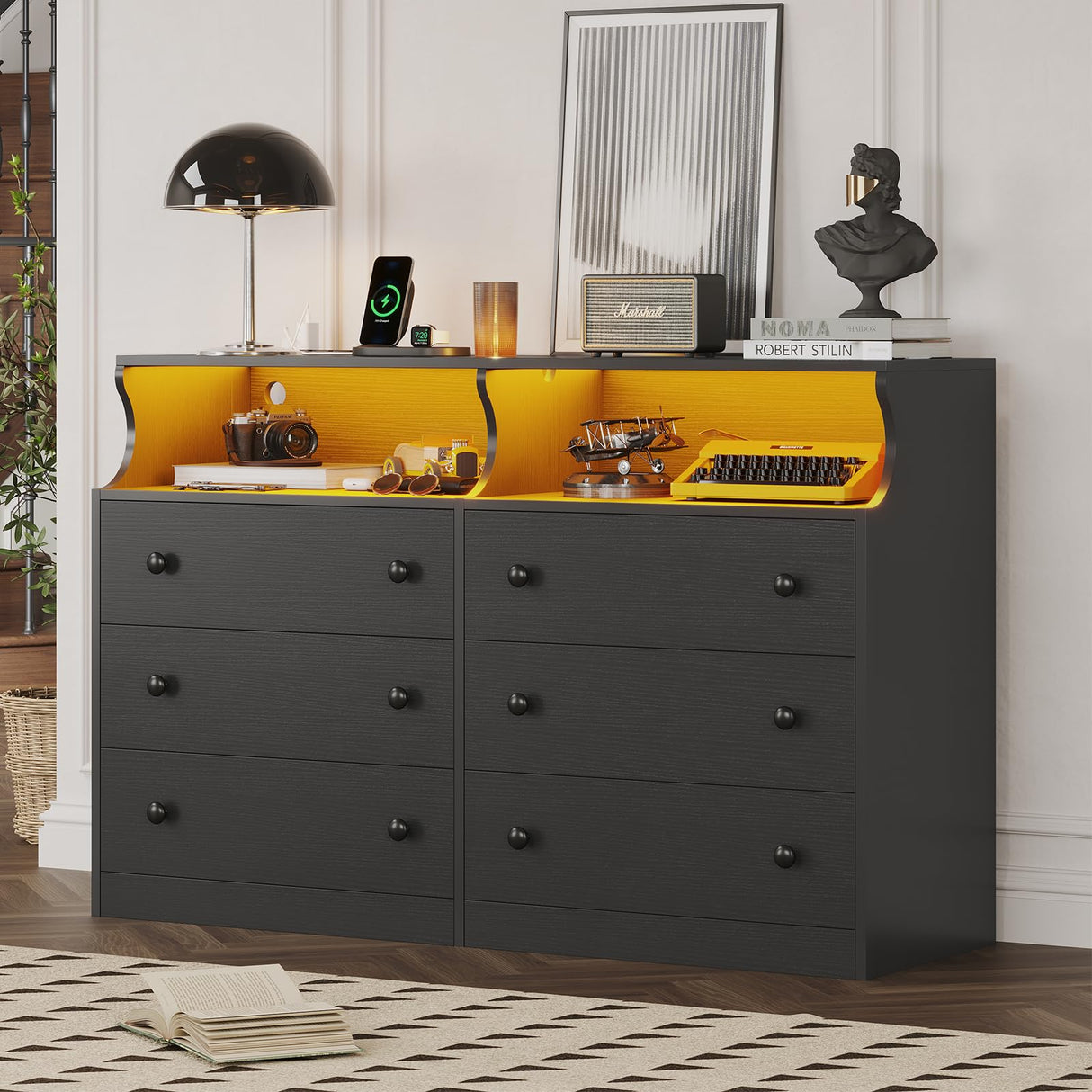 LED Dresser for Bedroom, 6 Drawer Double Dresser