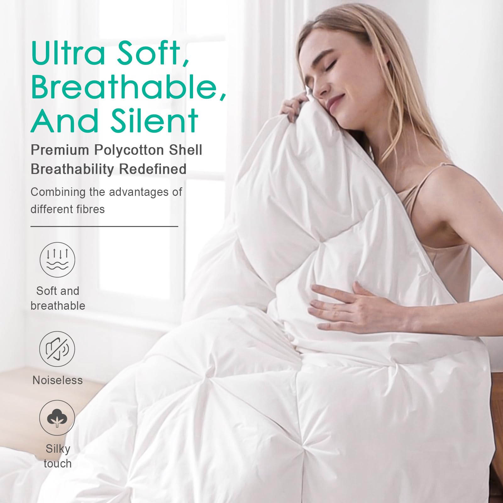 APSMILE Down Comforter Queen Size Pinch Pleat Design - 750 Fill-Power Luxurious Fluffy Duvet Insert - All-Season Medium Warmth Bed Feather Down Comforter with 8 Tabs(90"x90", Solid White)