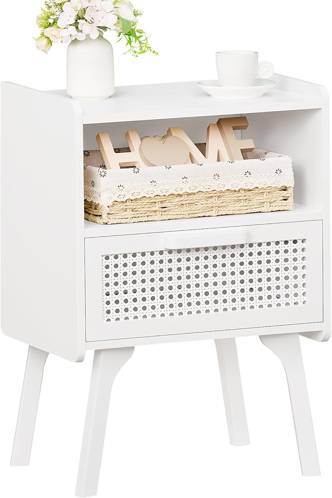 Nightstand, Side Table with Drawer Open Shelf