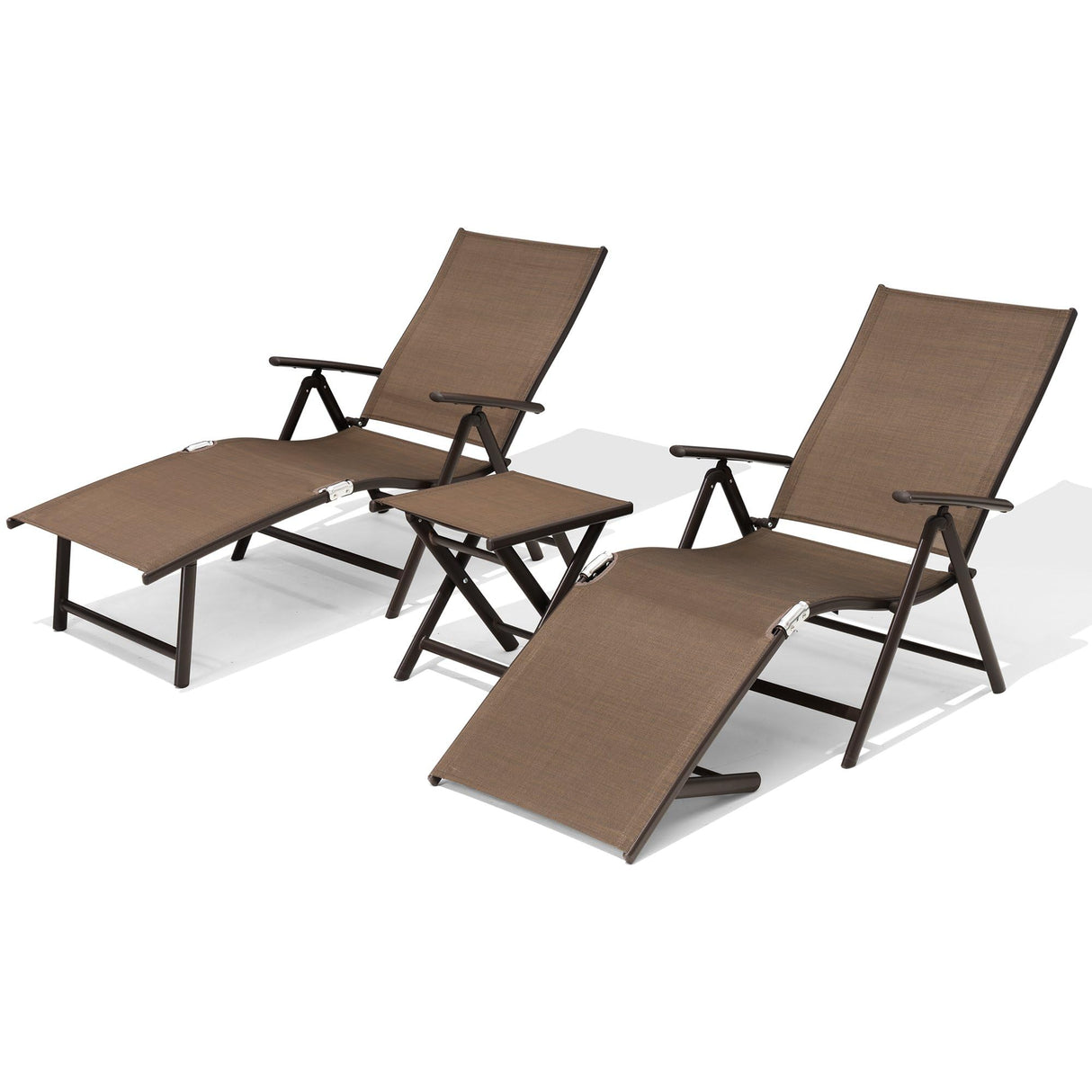 3PCS Outdoor Chaise Lounge & Table Set, Textiline Folding Chaise with Side Table,