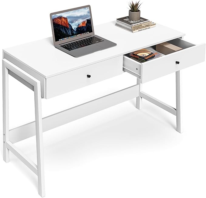 Home Office Desk with Drawers, Small Spaces Writing Desk with Storage for badroom, Work Desk for Home Office, Home Table, White