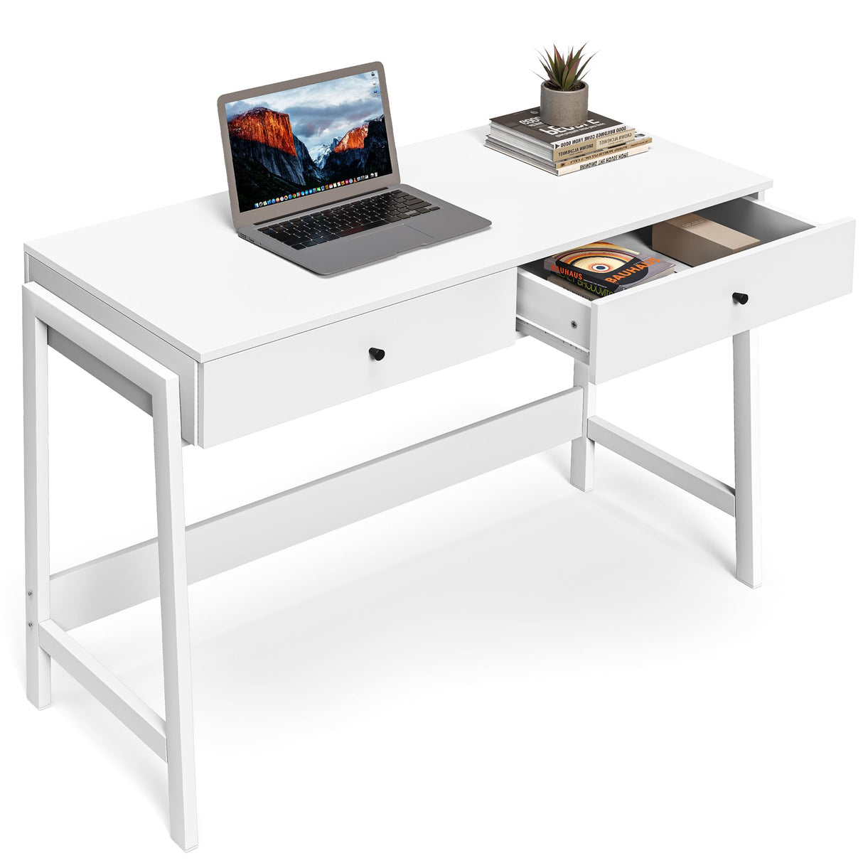Home Office Desk with Drawers, Small Spaces Writing Desk with Storage for badroom, Work Desk for Home Office, Home Table, White