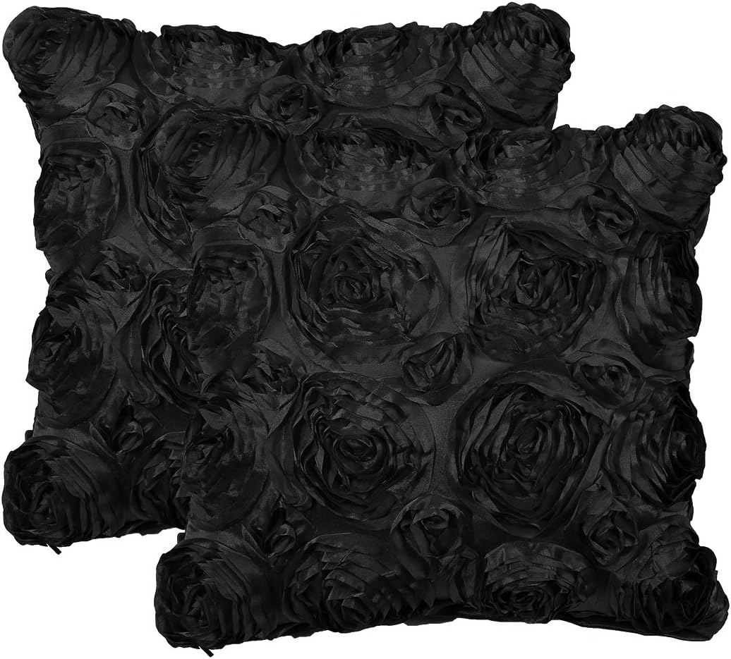 2 Pcs 3D Flowers Throw Pillow Cover, Romantic Decorative Satin Cushion Cover