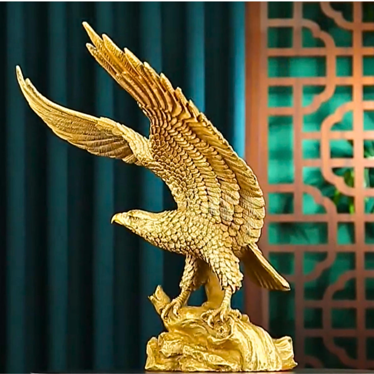 11.4" Gold Brass Eagle Statue-Solid Bronze Eagle Sculpture Modern Home Office Figurine Decor