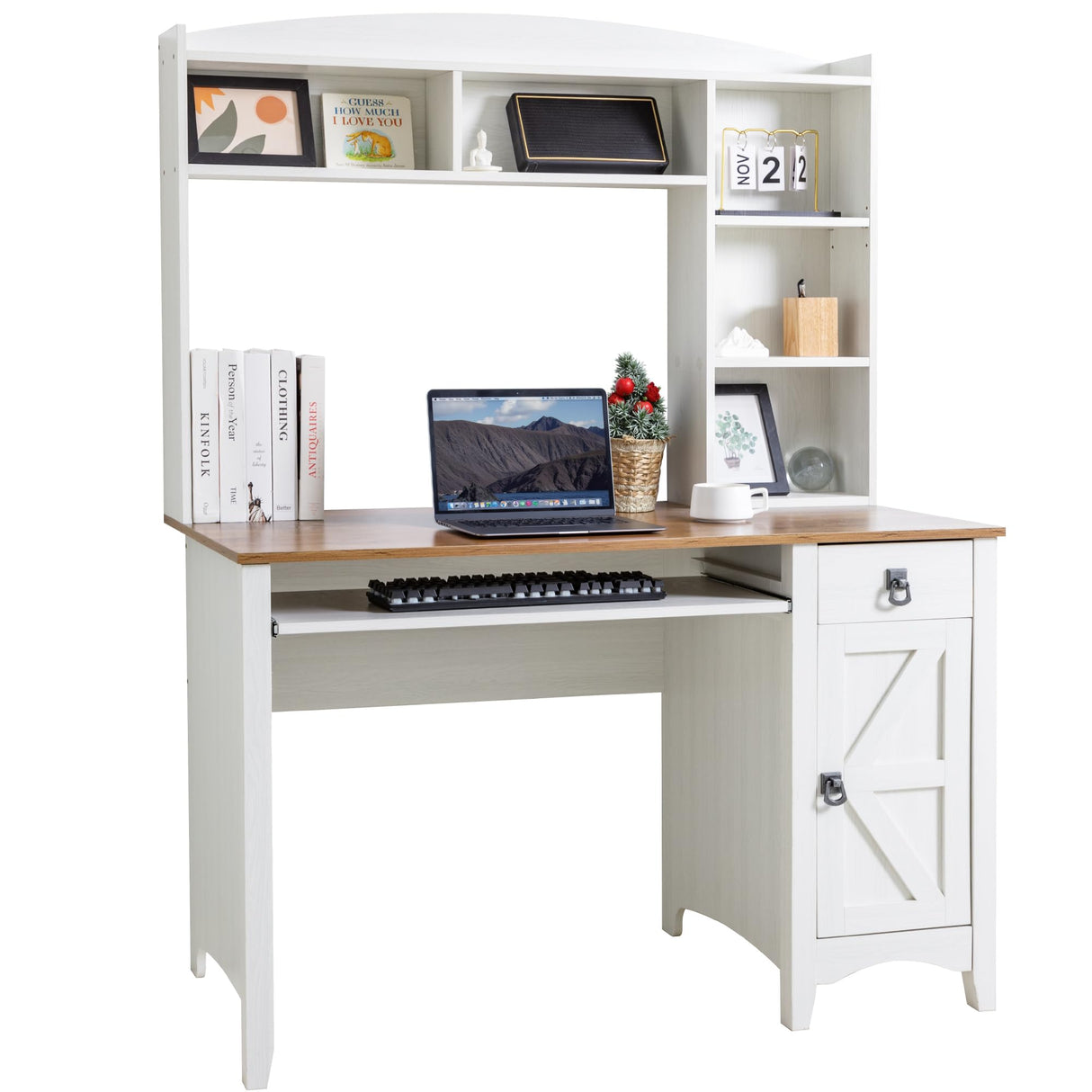 Office Desk with Drawers & Shelves, Computer Desk with Storage Cabinet