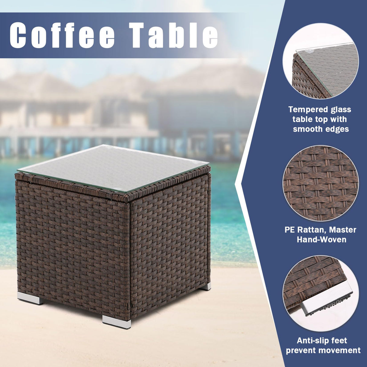 Outdoor Patio Chaise Lounge Chairs, 5-Level Adjustable Rattan Pool Lounger, All Weather Lounge Chair with Coffee Table & Thicken Cushion, for Patio, Backyard, Porch, Garden, Beach, Poolside (3 Pcs)