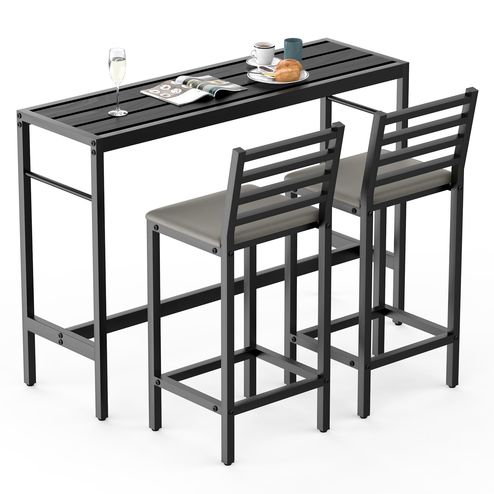 Outdoor Patio Bar Set, 57IN Rectangular Counter Height High Top Bar Tables