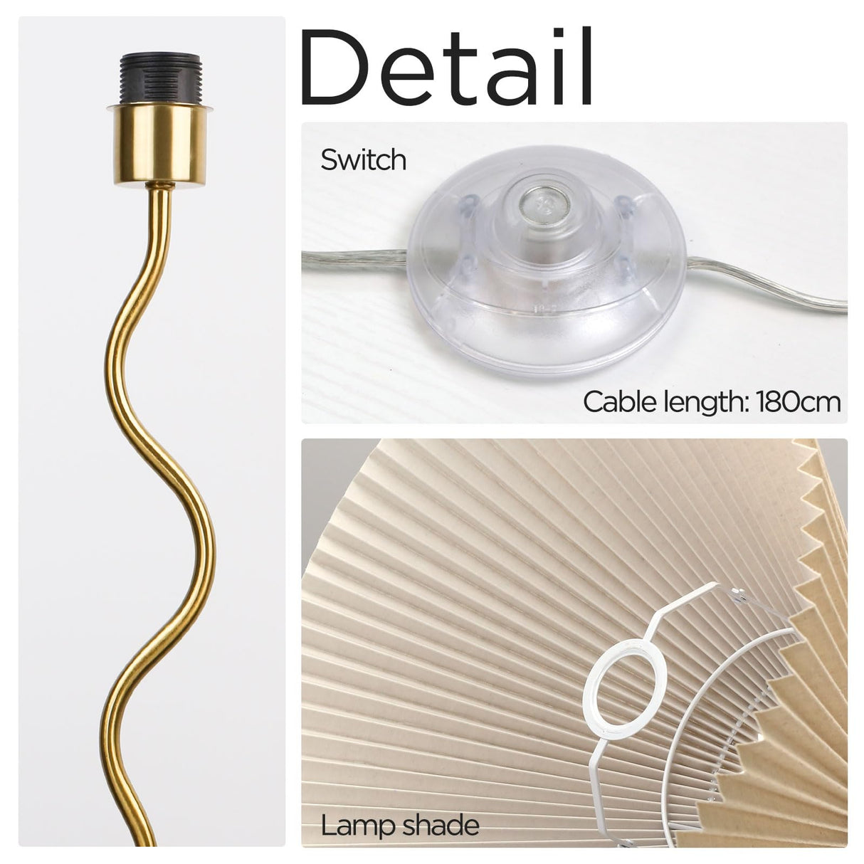 KUNJOULAM Modern Pleated Floor Lamp, Black Pole Floor Lamps, Simple Design Tall Lamp with Adjustable Beige Lampshade, Standing Lamp for Living Room, Bedroom, Office, Home (Without Bulb)