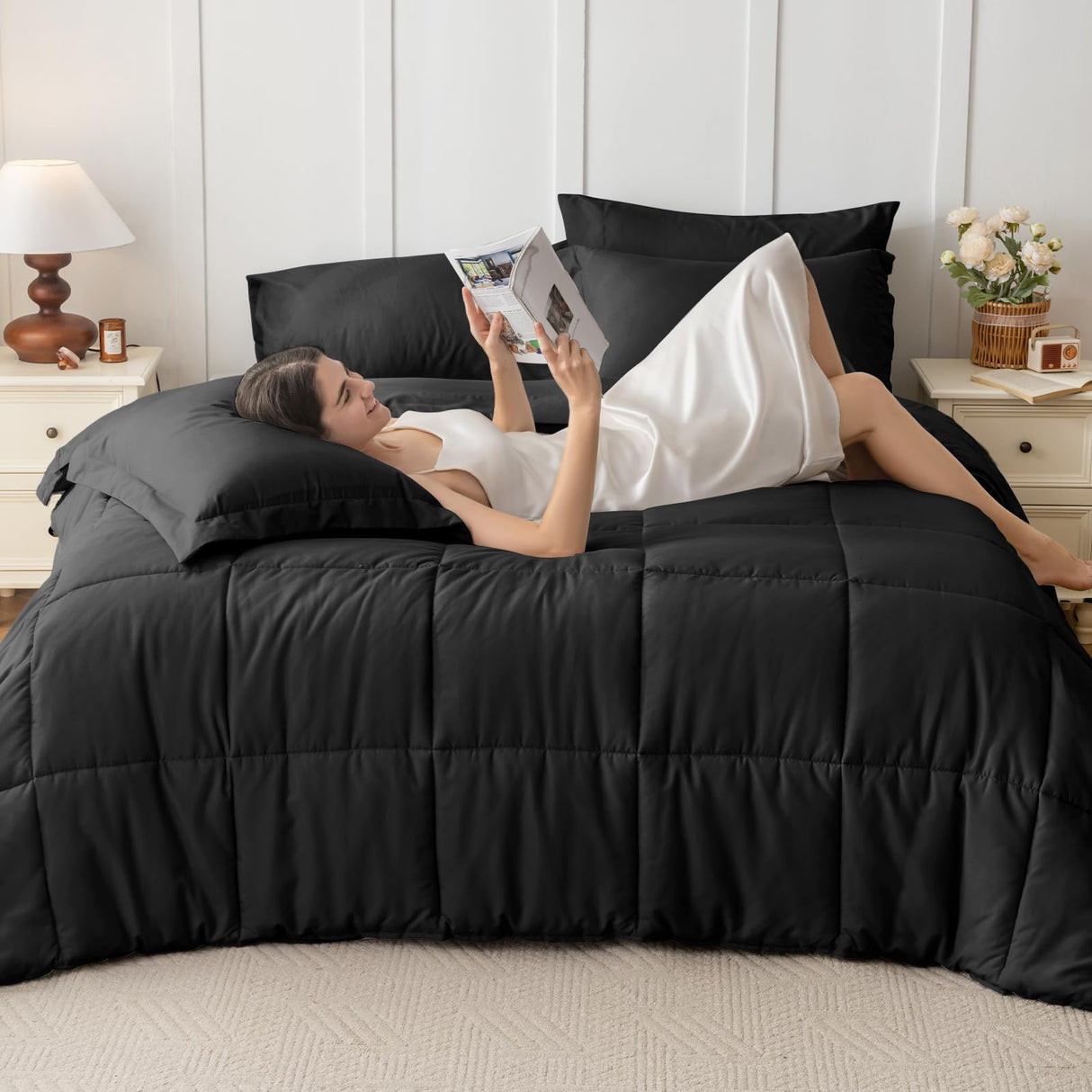 Queen Comforter Set, 7-Piece Bed in a Bag Queen, Ultra-Soft Comforters Queen Size