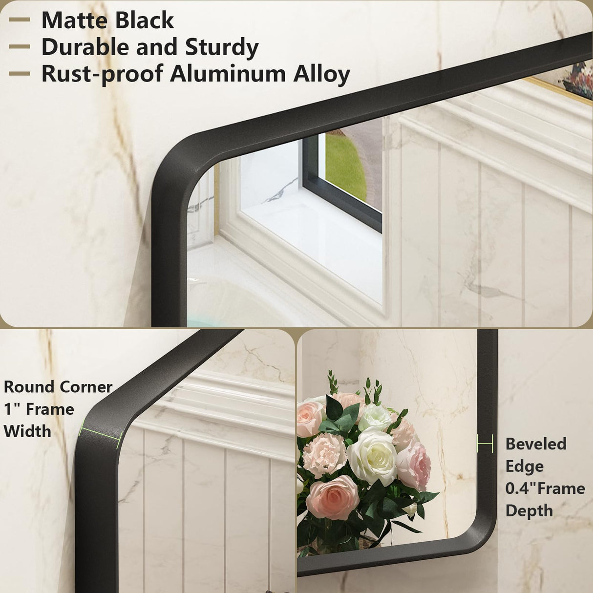 Black Bathroom Vanity Mirror 55x30 Inch - Metal Frame Rectangle Wall Mirror