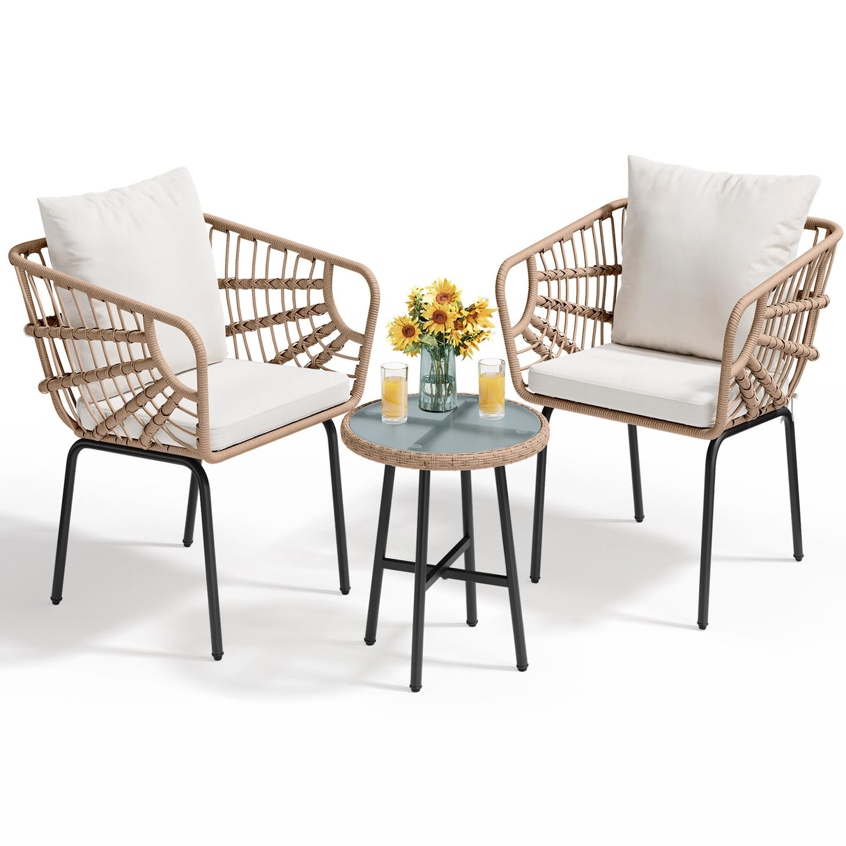 3-Piece Outdoor Wicker Patio Conversation Bistro Set