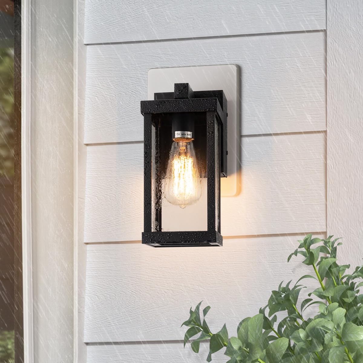 11" Classic Outdoor Wall Sconce with Built-in GFCI Outlet 1 Light in Matte Black Rectangular