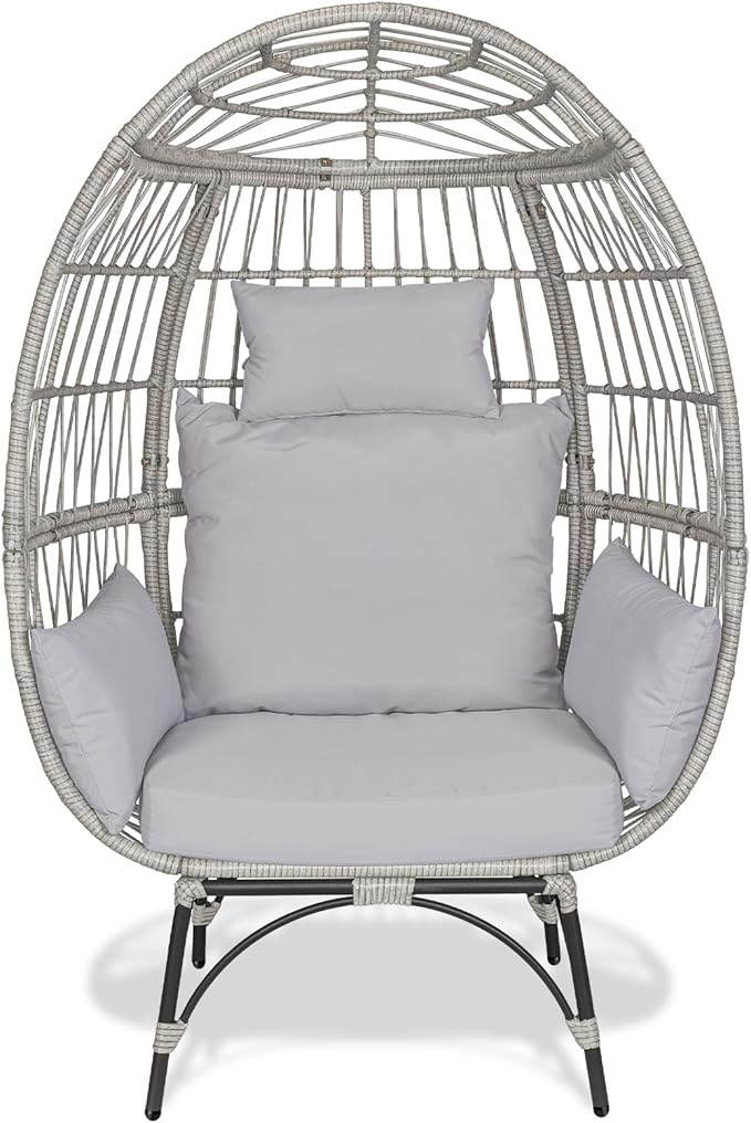 360° Swivel Egg Chair,Rattan Patio Egg Chair, 440lbs Capacity Oversized Patio Rotating Basket Chair, All-Weather Wicker Egg Lounger Chair for Outside Indoor