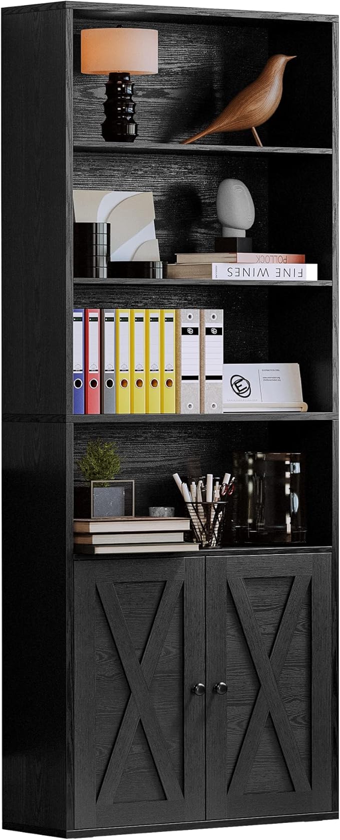 Industrial Bookshelves and Bookcases with Doors Floor Standing 6 Shelf Display Storage