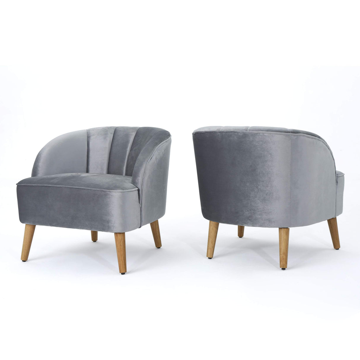 Amaia Modern Velvet Club Chairs, 2-Pcs Set, Pewter / Walnut
