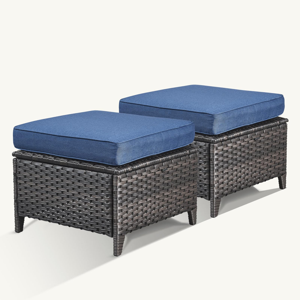 Patio Ottomans Set of 2 Outdoor Ottomans Wicker Foot Stools 2 Piece Footrest PE