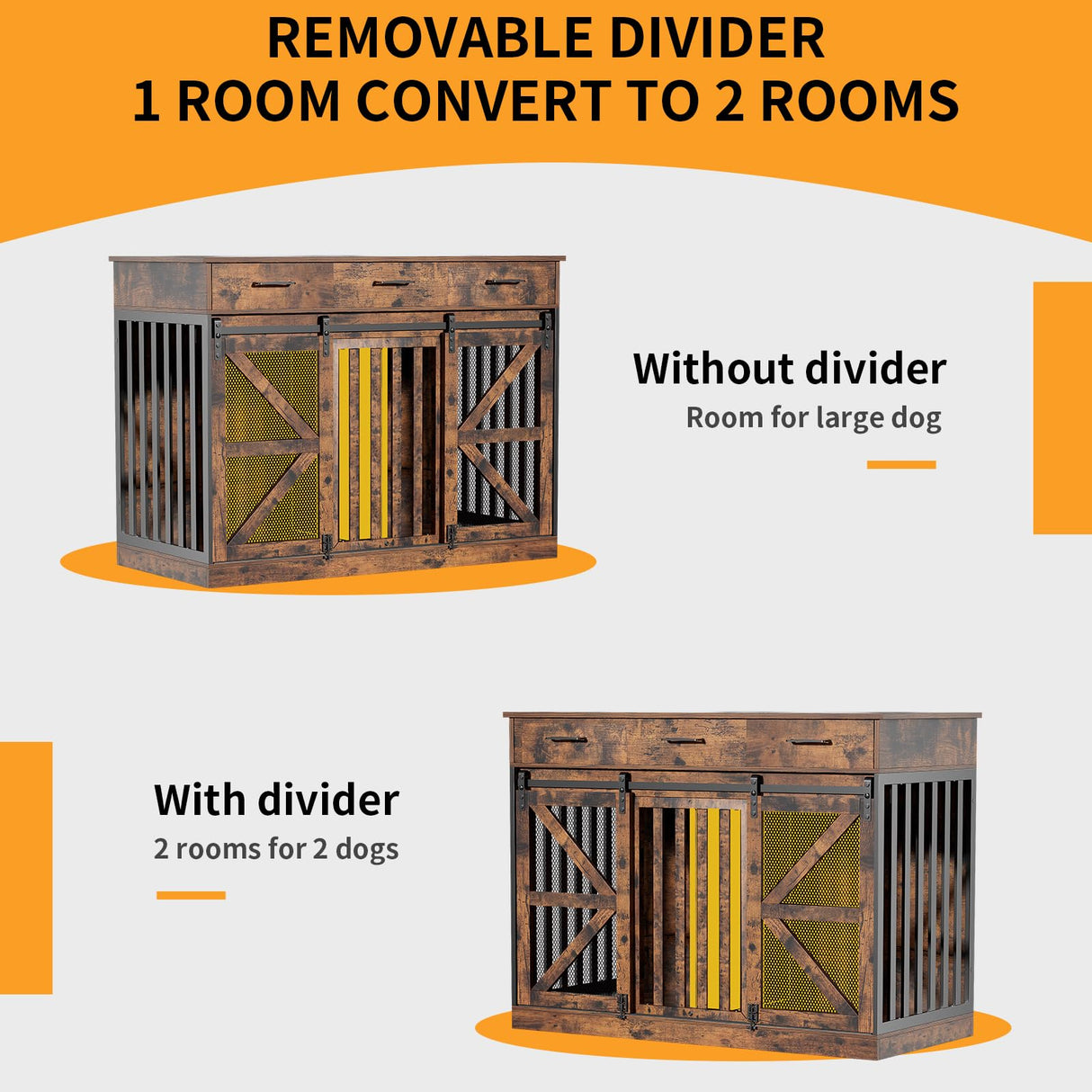 48 Inch Large Dog Crate Furniture with Storage Drawers
