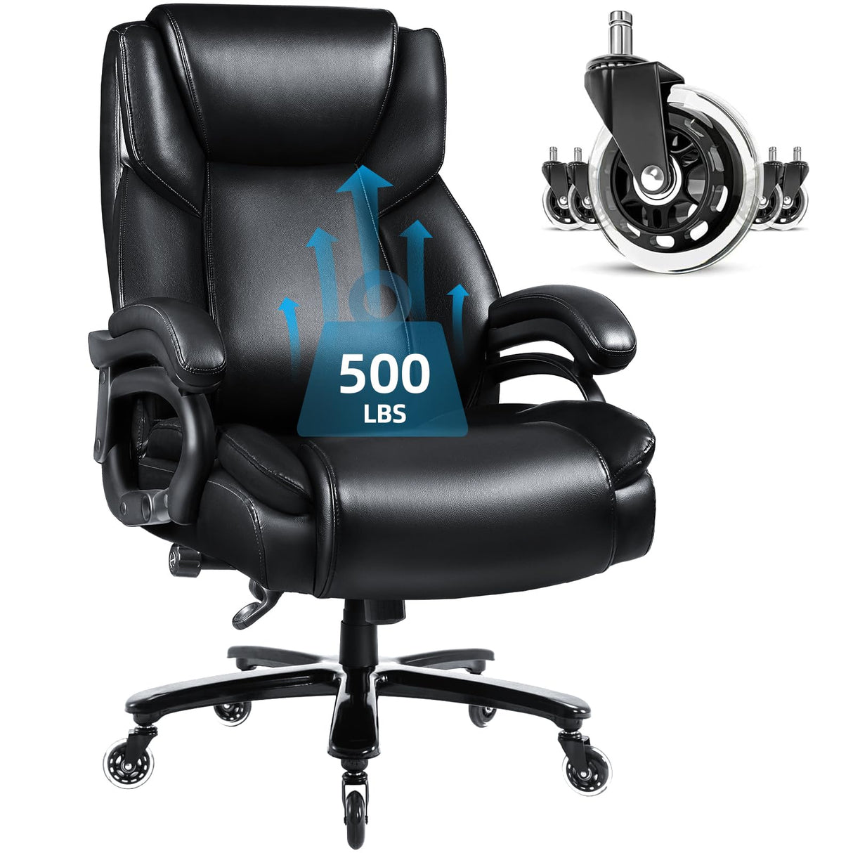 500lbs Heavy Duty Office Chair for Low Back Pain Relief, Big and Tall Office Chair with Ergonomic Lumbar Support