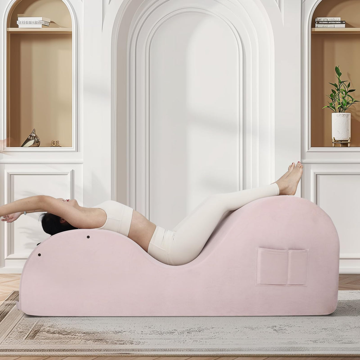 Chair for Yoga, Chaise Lounge with Headrest, Waist Pad, Foot Pad, Washable