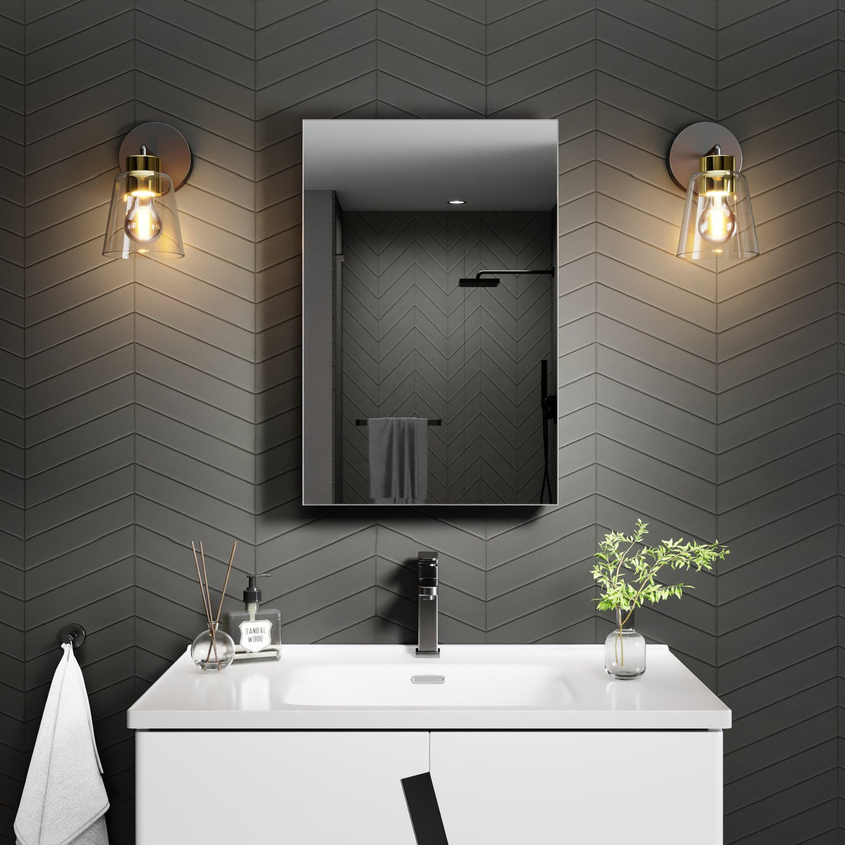 16" W×24" H Medicine Cabinet, Aluminum Bathroom Mirror Cabinet