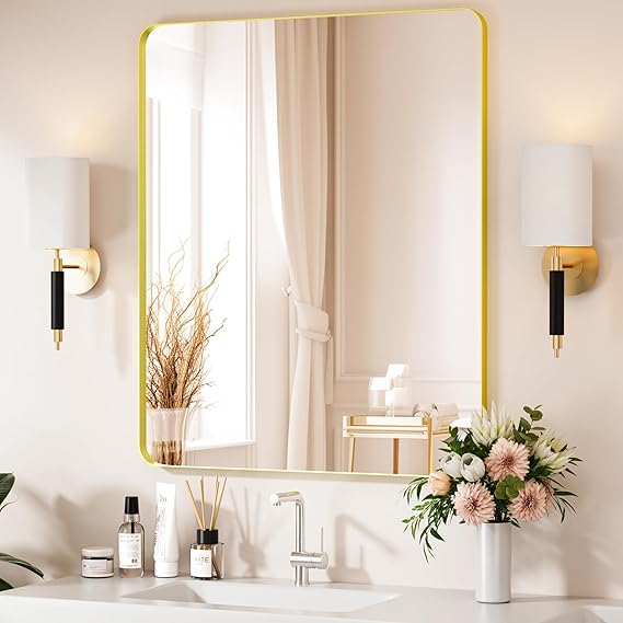 30x36 Black Bathroom Mirror - Metal Frame Vanity Wall Mirror