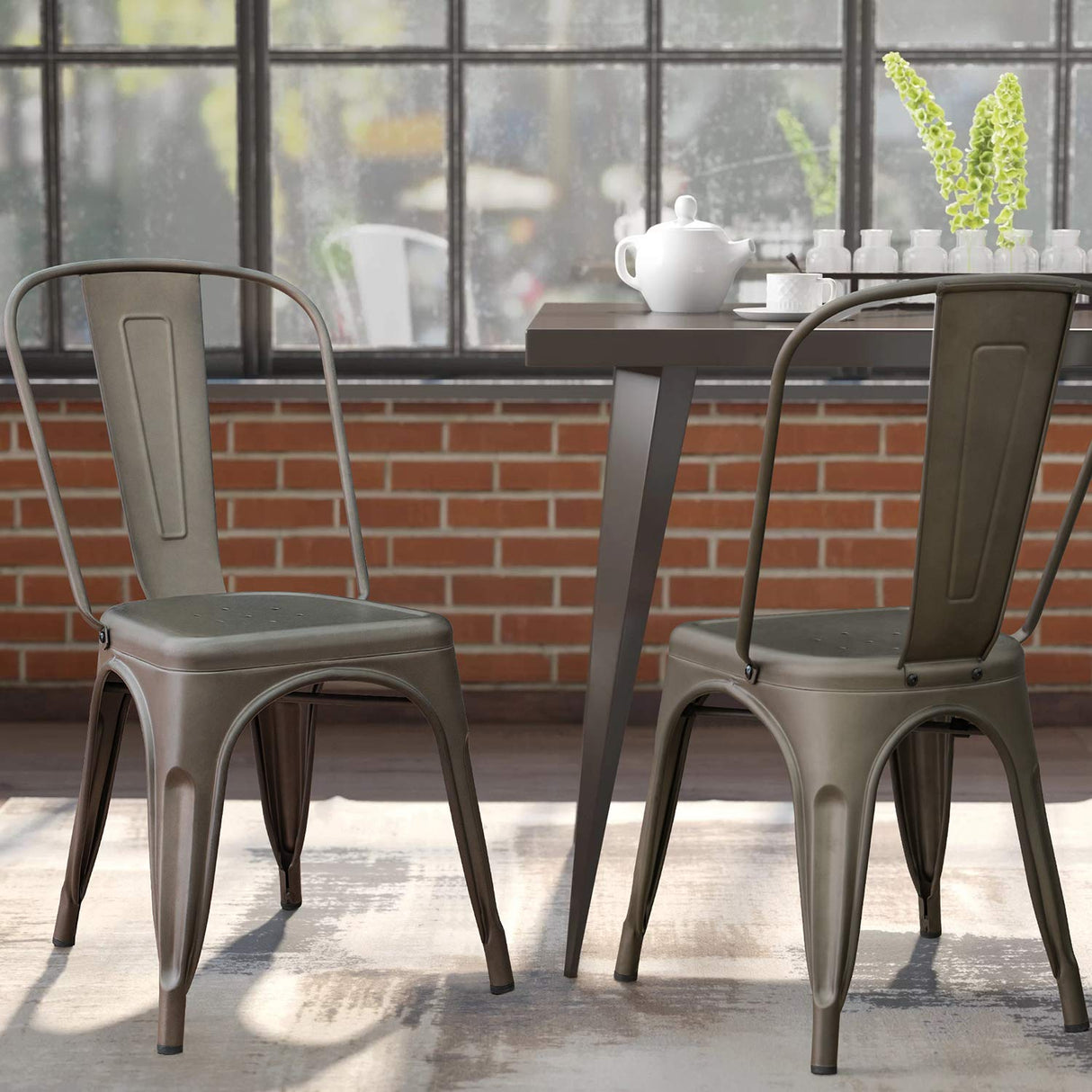 Metal Indoor-Outdoor Chairs Distressed Style Kitchen Dining Chairs Stackable Side