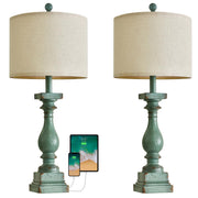 27" Farmhouse Table Lamp Set of 2 with USB A+C for Bedroom Living Room Vintage Rustic