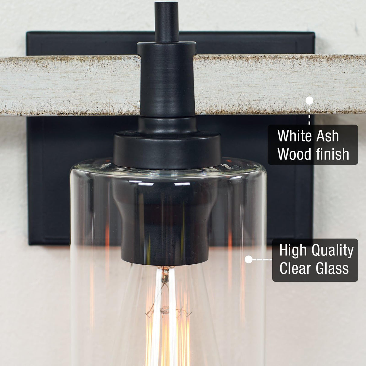 Theo 25" 3-Light Modern Farmhouse Vanity/Bathroom Light + Clear Cylinder Glass Shades