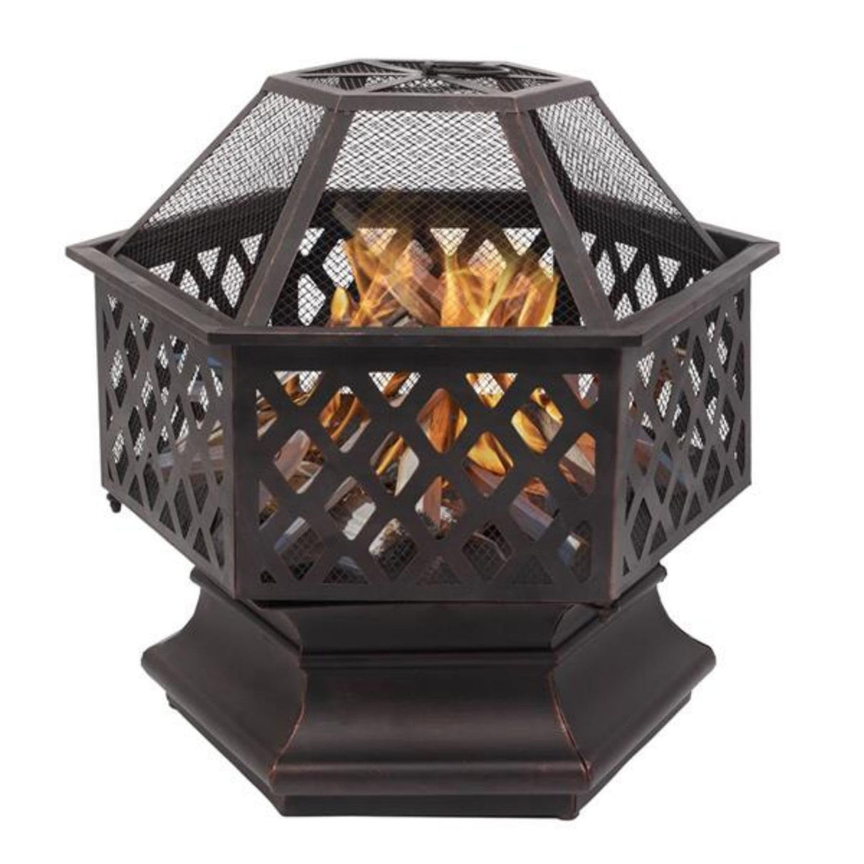 Wood Burning Fire Pits, 22" Hexagonal Shaped Iron Brazier, Wood Burning Fireplace