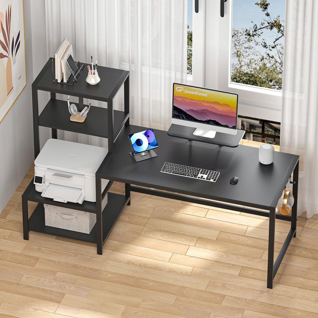 Computer Desk 58 inch with Storage Printer Shelf Reversible Gaming Home Office Desk