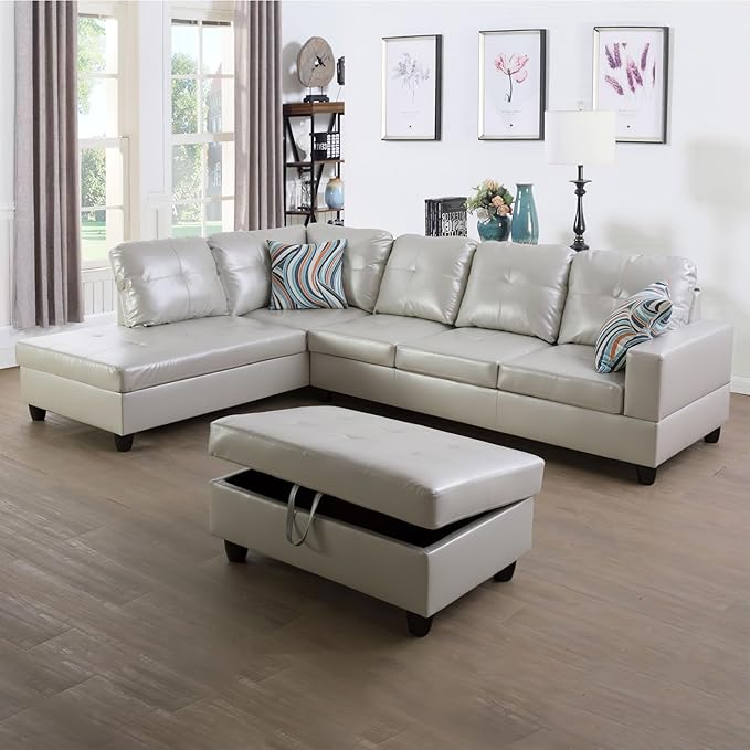 Sectional Set L Shape Couch, Faux Leather 5-seat Sofa