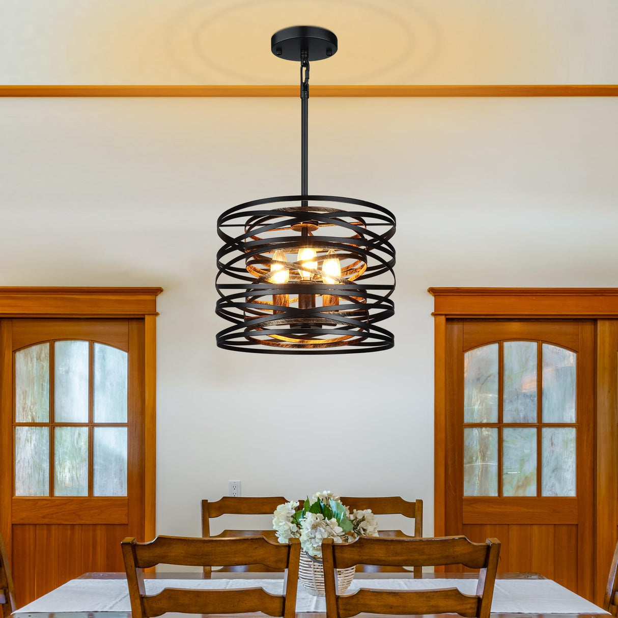 3-Light Farmhouse Black Chandelier for Dining Room Lighting Fixtures, 12.6''