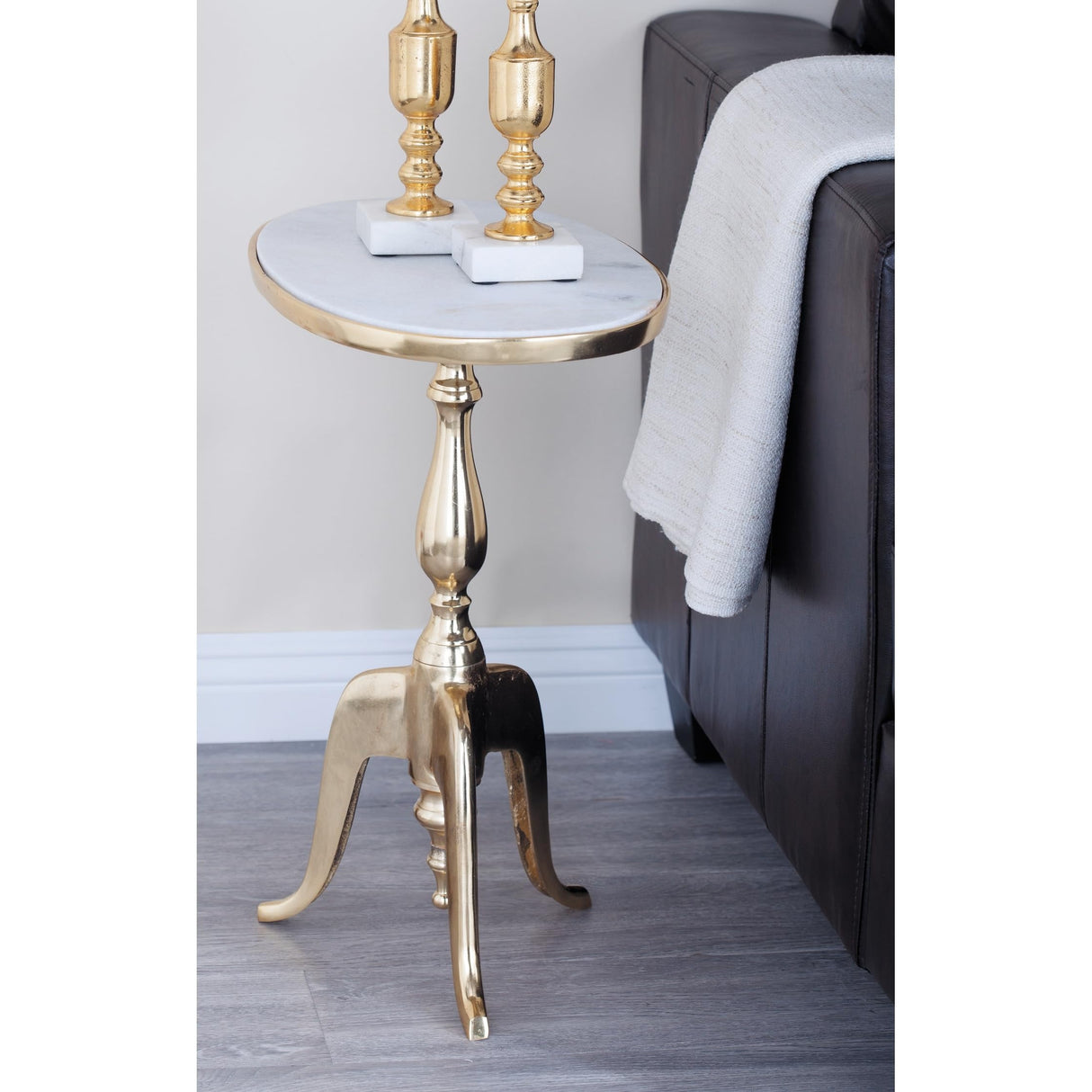 79 Aluminum Metal Side End Accent Table End Table with Marble Top