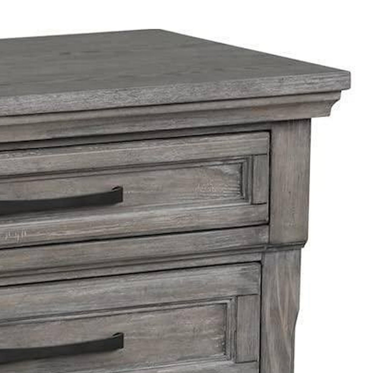 Demi 29 Inch Wood Nighstand with 3 Drawers, Metal Bar Handles, Oak Gray