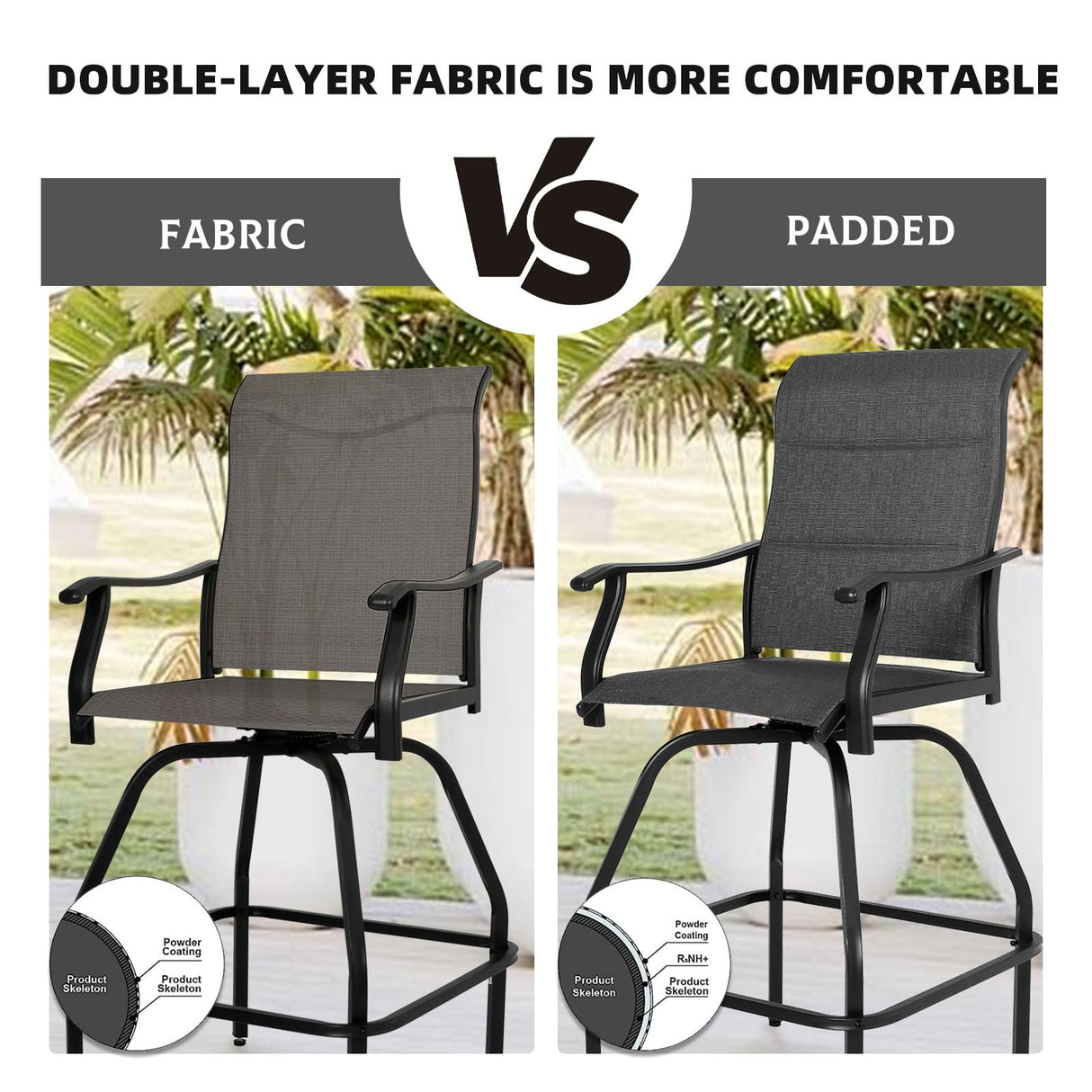 Patio Bar Set Swivel Bar Stools Outdoor Bistro Textilene Furniture Stability All-Weather Set