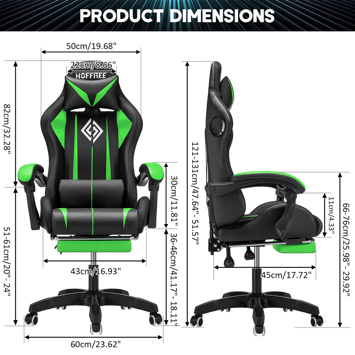 Ergonomic Gaming Chair with Massage, Bluetooth Speakers & LED Lights