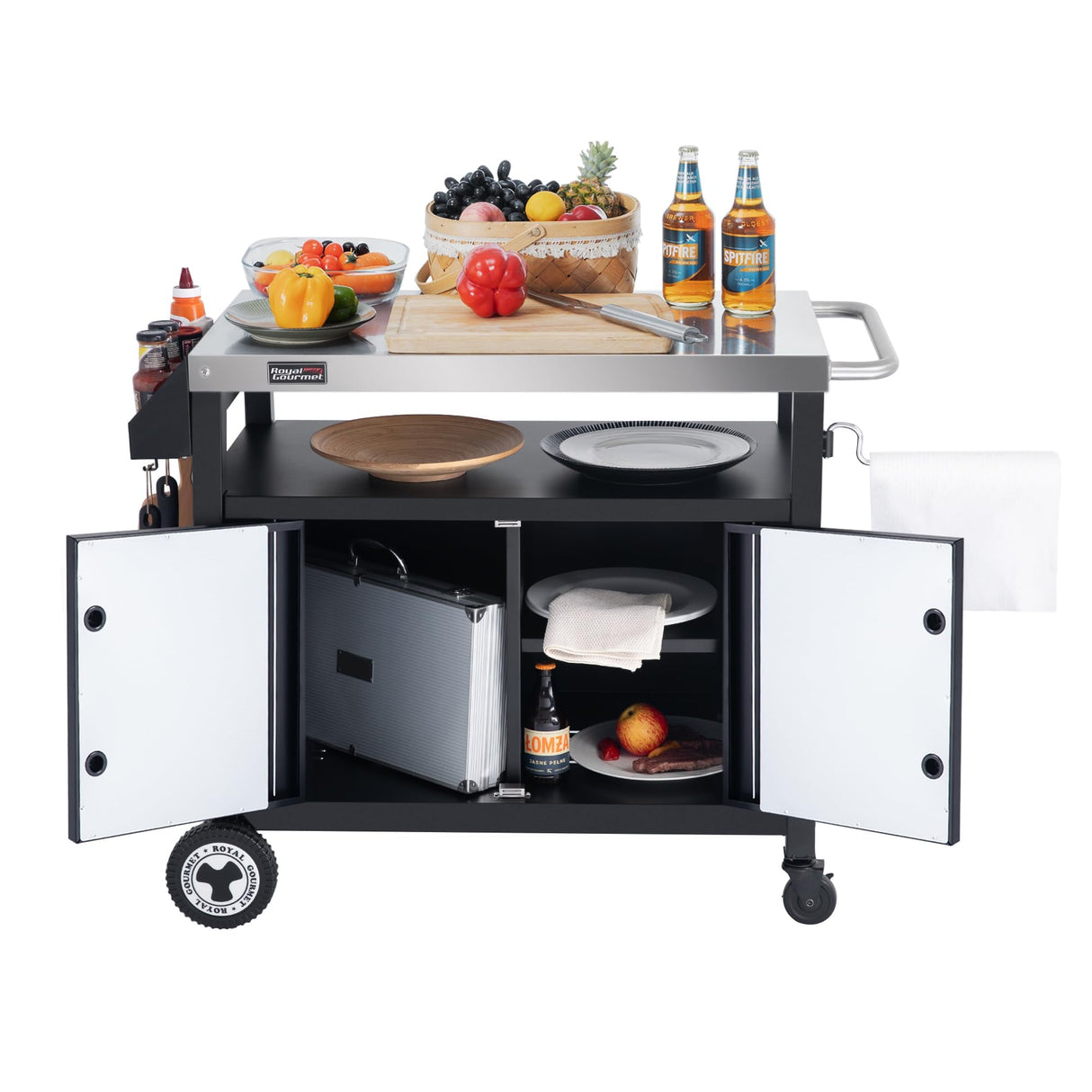 Outdoor Grill Cart with Wheels, Movable Kitchen Island with Storage Cabinet for BBQ