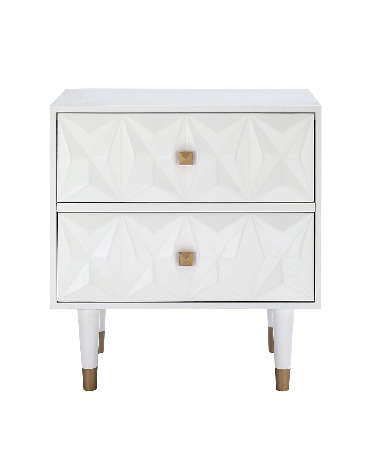 Sheerah Two Drawer Geo Texture White Nightstand