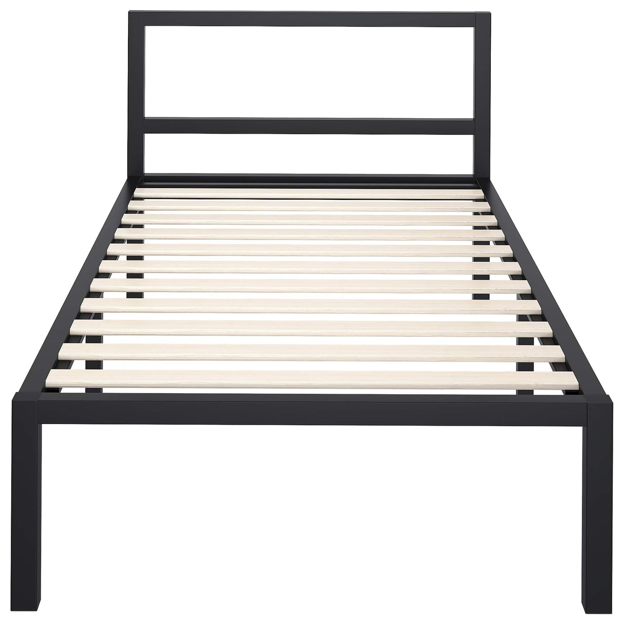 Twin Size Metal Bed Frame with Headboard, 14 Inch Wooden Slat Platform Bed