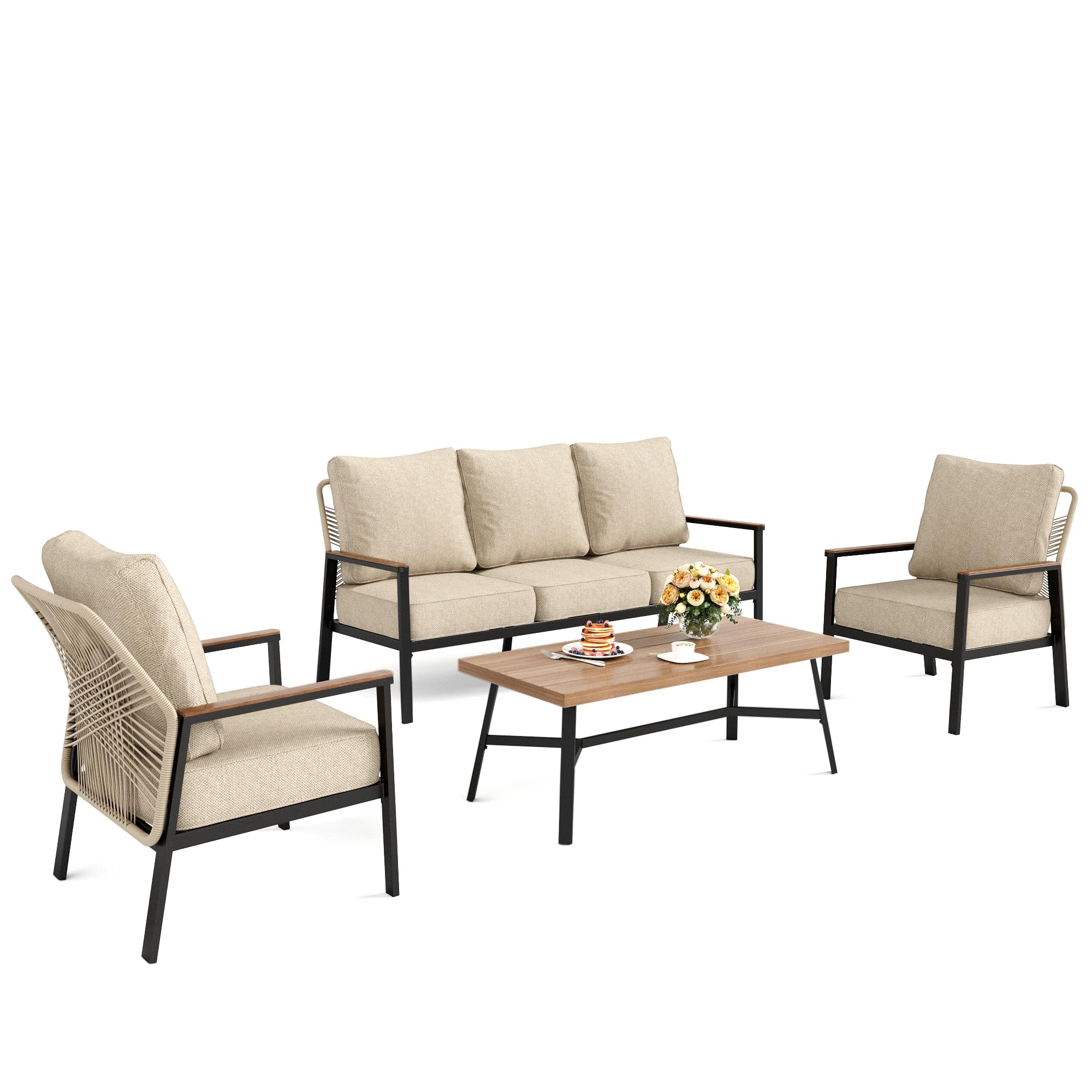 Patio Furniture Set, 2 x High Back Cushioned Leg Chair, 1 x 3-Seat Sofa